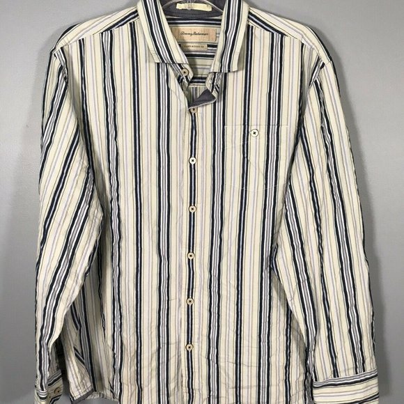 Tommy Bahama Men's Shirt XL Extra Large Cotton Silk Striped Blue Green - Picture 7 of 12